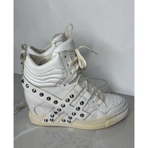 Vtg Ash Clash Hi Top Wedge Heel Sneakers Shoes Women Sz 38 Us 7.5 White Leather